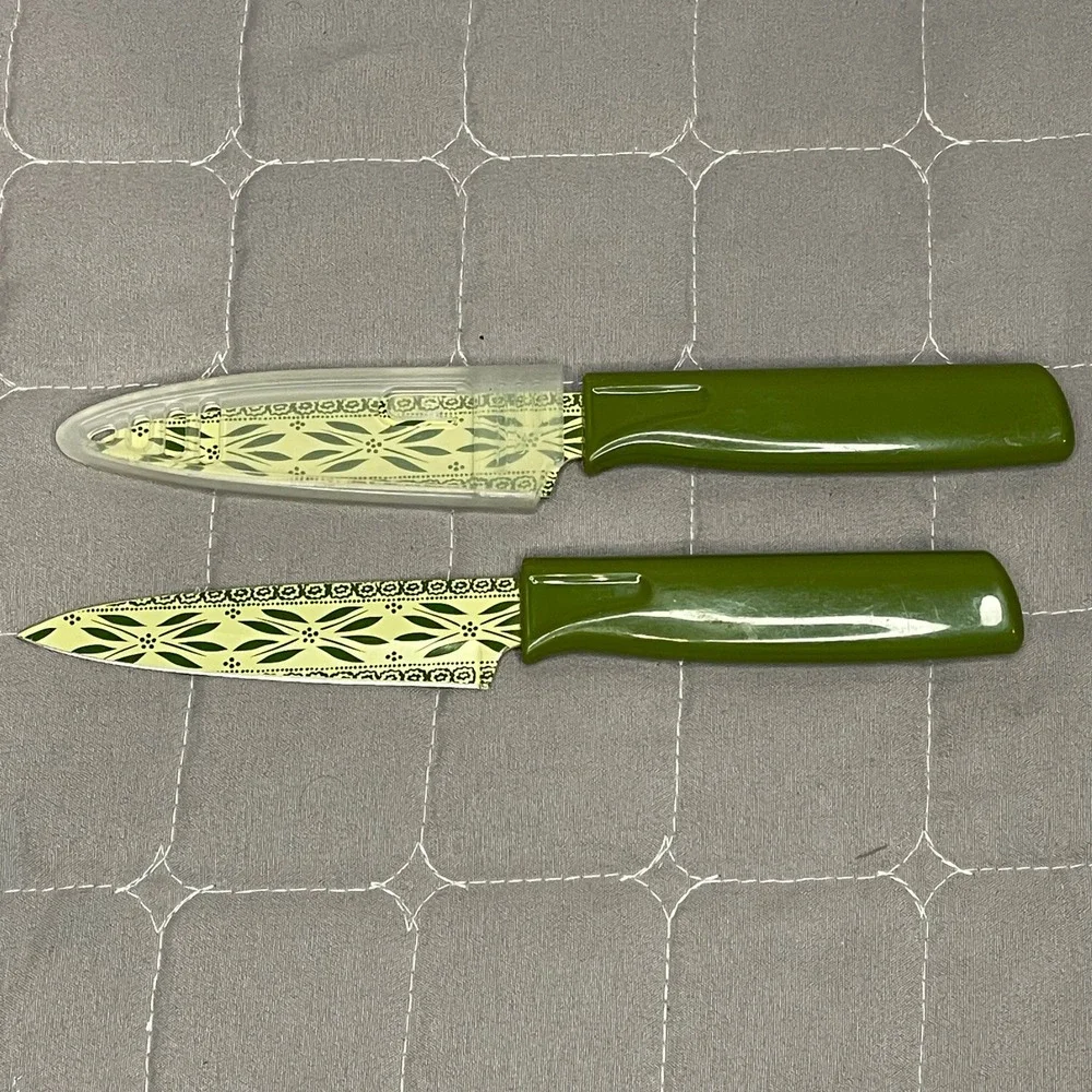 Kuhn Rikon Colori+ Paring Knives Herb‎ Garden Swiss Blade Safety Sheath Green